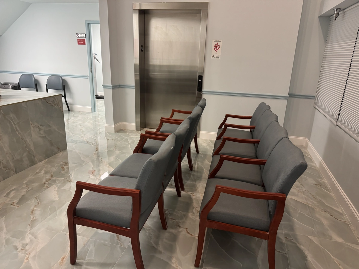 Comfortable patient waiting room at Compassion Marijuana Clinic in Orlando